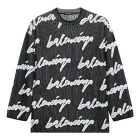 3D Scribble Rundhals-Baumwollpullover „Black“ 625985T31801070