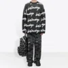 3D Scribble Rundhals-Baumwollpullover „Black“ 625985T31801070