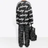 3D Scribble Rundhals-Baumwollpullover „Black“ 625985T31801070