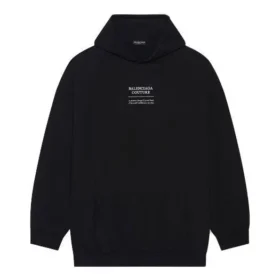 Balenciaga Herren FW21 Boxy Loose Kapuzen-Langarmshirt, Schwarz, 651799TJV910107