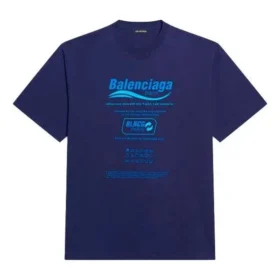 Balenciaga Herren FW21, chemische Reinigung, Alphabet-Print, Retro-Strick, kurzärmelig, marineblau 651795TKVF83866