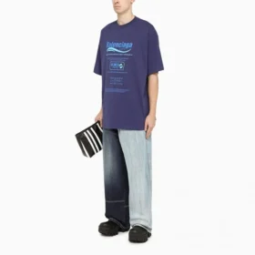 Balenciaga Herren FW21, chemische Reinigung, Alphabet-Print, Retro-Strick, kurzärmelig, marineblau 651795TKVF83866