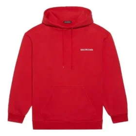 Balenciaga Herren FW21, locker sitzendes Langarm-Kapuzenshirt mit Logo, rot, 600583TIV846540