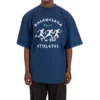 Balenciaga Herren SS21 Laufshirt mit Musterdruck und Logo, locker geschnitten, kurzärmelig, blau 641614TJVK64866