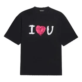Balenciaga Herren SS21 Love Kurzarm-T-Shirt, schwarz, 612966TJVL51070 Balenciaga Herren SS21 Love Kurzarm-T-Shirt, schwarz, 612966TJVL51070