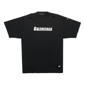 Balenciaga Herren SS21 T-Shirt mit Alphabet-Print, Lochmuster, Rundhalsausschnitt, kurze Ärmel, schwarz 651795TKVB81070 Balenciaga Herren SS21 T-Shirt mit Alphabet-Print, Lochmuster, Rundhalsausschnitt, kurze Ärmel, schwarz 651795TKVB81070