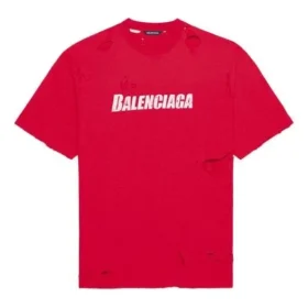 Balenciaga Herren-T-Shirt mit Alphabet-Print, Lochmuster, Rundhalsausschnitt und kurzen Ärmeln, rot 651795TKVB86295 Balenciaga Herren-T-Shirt mit Alphabet-Print, Lochmuster, Rundhalsausschnitt und kurzen Ärmeln, rot 651795TKVB86295