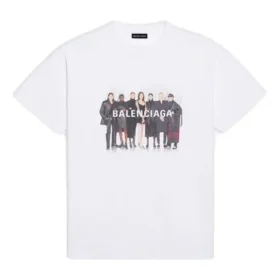 Balenciaga Herren-T-Shirt mit Band-Porträt-Print und Logo, Retro-Stil, kurzärmelig, weiß 612966TIV479000 Balenciaga Herren-T-Shirt mit Band-Porträt-Print und Logo, Retro-Stil, kurzärmelig, weiß 612966TIV479000