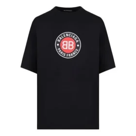 Balenciaga Herren-T-Shirt mit BLogo-Aufdruck, kurzärmelig, schwarz 612966TJVD61000 Balenciaga Herren-T-Shirt mit BLogo-Aufdruck, kurzärmelig, schwarz 612966TJVD61000