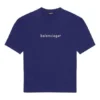 Balenciaga Herren-T-Shirt SS21 mit Logo-Aufdruck „Alphabet“, kurzärmelig, blau, 612966TIV545400