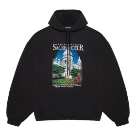 Balenciaga Landscape Loose Hoodie für Herren, Schwarz, 641679TJVH91000