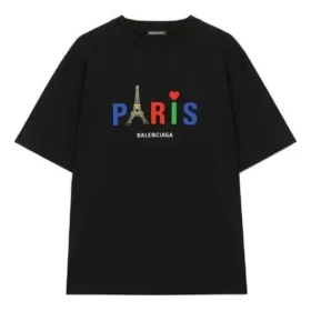 Balenciaga Paris Love Herren-T-Shirt mit Aufdruck, reguläre Passform, kurze Ärmel, schwarz 594579TGV431000