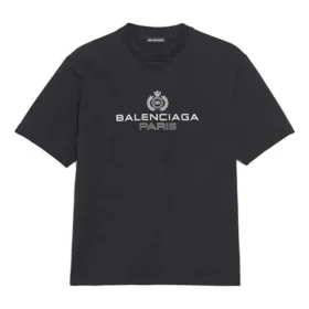 Balenciaga Retro-Strick-T-Shirt für Herren mit „BB Paris“-Aufdruck, kurzärmelig, schwarz 594579TGV601000