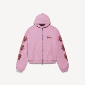 Balenciaga Sacra Cœur Damen-Hoodie mit Reißverschluss in mittlerer Passform in Old Pink