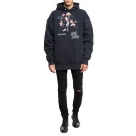 Balenciaga Speedhunters Boysband Print-Kapuzenpullover mit langen Ärmeln für Herren, marineblau, 541873TCV371055