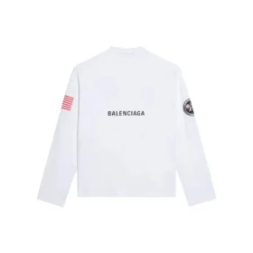 Balenciaga x NASA Crossover Space Printing Langarm-Shirt mit Rundhalsausschnitt für Herren, weiß, 662496TKVD79040