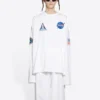 Balenciaga x NASA Crossover Space Printing Langarm-Shirt mit Rundhalsausschnitt für Herren, weiß, 662496TKVD79040