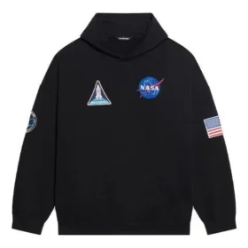 Balenciaga x NASA FW21 Crossover-Logo Baumwoll-Hoodie für Herren, klassisch, locker geschnitten, langärmelig, schwarz 651799TKVD81070