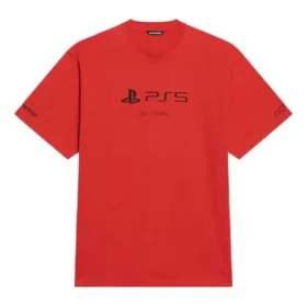 Balenciaga x PlayStation Crossover FW21 PS5 Alphabet-Geometrie-Muster-Print Kurzarm Unisex Rot 651795TKVF36552