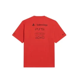 Balenciaga x PlayStation Crossover FW21 PS5 Alphabet-Geometrie-Muster-Print Kurzarm Unisex Rot 651795TKVF36552