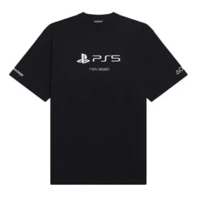 Balenciaga x PlayStation Crossover PS5 – Unisex-T-Shirt mit Alphabet-Geometrie-Print, kurzärmelig, schwarz 651795TKVF31070