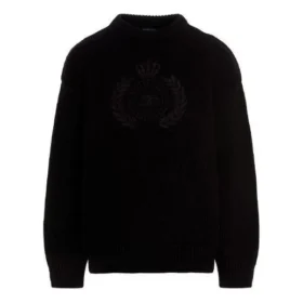 BB Laurel Crown Logo Rundhals-Strickpullover „Schwarz“ 664369T32111000
