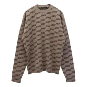BB Rundhals-Strickpullover mit Allover-Print „Beige“ 733859T32539378