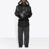 Cocoon-Leder-Aviator-Jacke „Schwarz“ 646456TKS311069