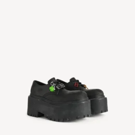 Damen-Derby-Schuhe „Strike“ mit Plateau und Anhängern in Schwarz/Mehrfarbig