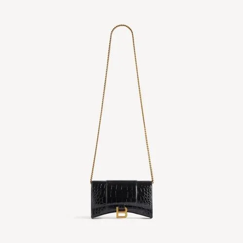 Damen-Geldbörse in Hourglass-Form mit Kette in Schwarz Damen-Geldbörse in Hourglass-Form mit Kette in Schwarz