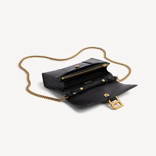 Damen-Geldbörse in Hourglass-Form mit Kette in Schwarz Damen-Geldbörse in Hourglass-Form mit Kette in Schwarz
