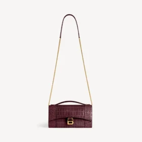 Damen-Pochette in Hourglass-Form mit Kette in dunklem Burgunderrot