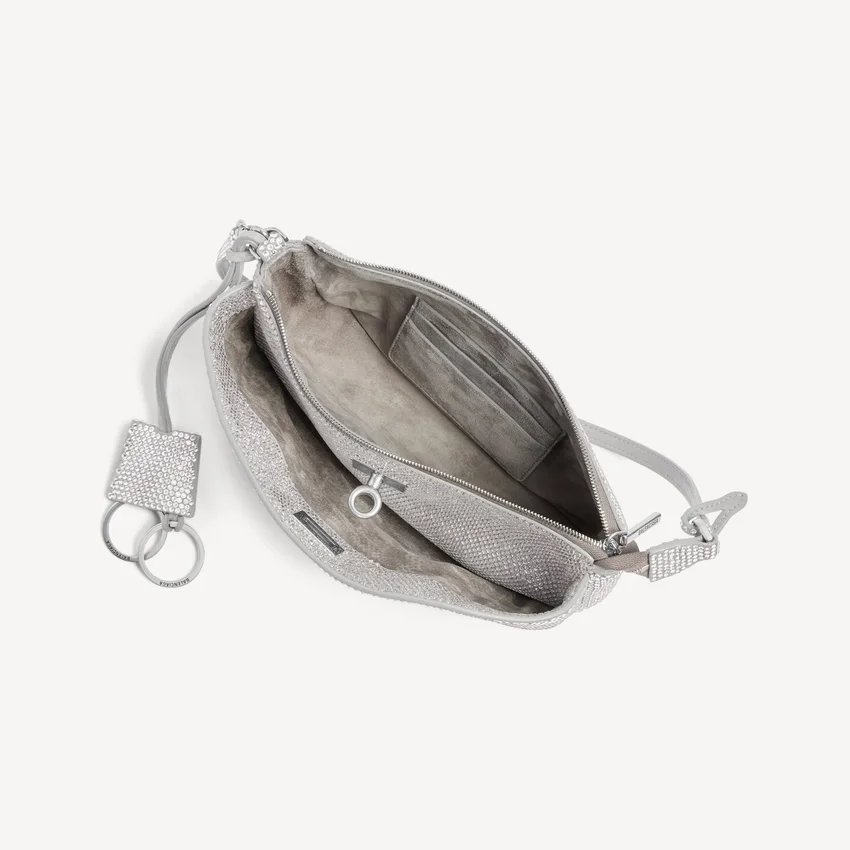 Damen-Rodeo-Sling-Pochette mit Strasssteinen in Rauchgrau Damen-Rodeo-Sling-Pochette mit Strasssteinen in Rauchgrau