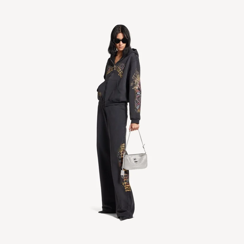 Damen-Rodeo-Sling-Pochette mit Strasssteinen in Rauchgrau Damen-Rodeo-Sling-Pochette mit Strasssteinen in Rauchgrau