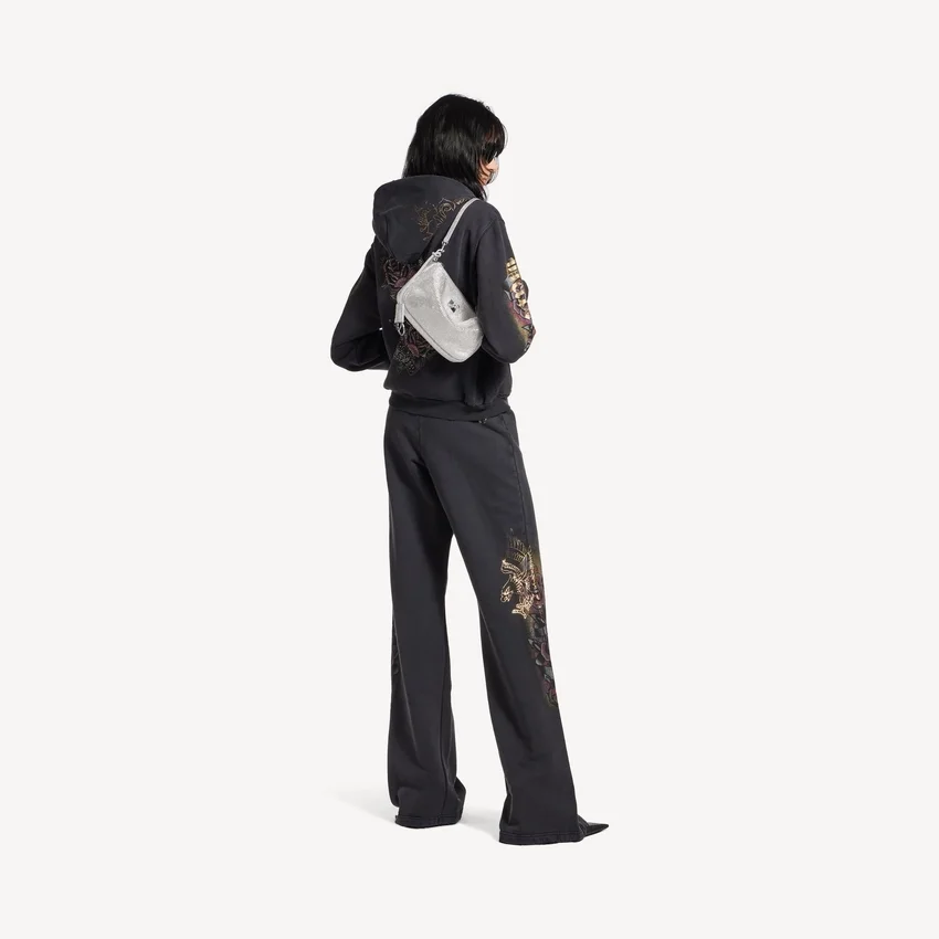 Damen-Rodeo-Sling-Pochette mit Strasssteinen in Rauchgrau Damen-Rodeo-Sling-Pochette mit Strasssteinen in Rauchgrau