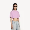 Damen-T-Shirt „520 Stickers“ im Cropped-Schnitt in Altrosa/Weiß