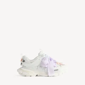 Damen-Track-Sneaker mit Schleifen in Weiß/Rosa