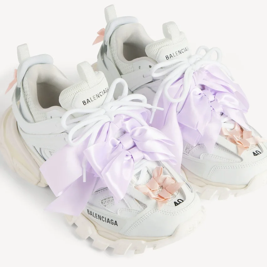 Damen-Track-Sneaker mit Schleifen in Weiß/Rosa Damen-Track-Sneaker mit Schleifen in Weiß/Rosa
