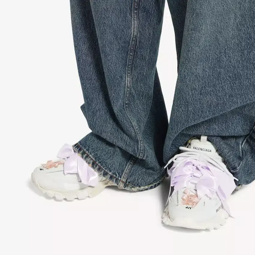 Damen-Track-Sneaker mit Schleifen in Weiß/Rosa Damen-Track-Sneaker mit Schleifen in Weiß/Rosa
