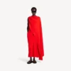 Damenkleid mit Drapierung in Sonnenuntergangsrot Damenkleid mit Drapierung in Sonnenuntergangsrot
