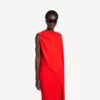 Damenkleid mit Drapierung in Sonnenuntergangsrot Damenkleid mit Drapierung in Sonnenuntergangsrot