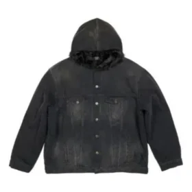 Denim-Jacke mit Kapuze und Knopfleiste im Bleach-Look „Schwarz“ 724653TNW541129