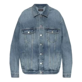 Denim-Jacke mit Knopfleiste und Bleach-Effekt „Blue“ 724651THW254245