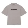 Einfarbig mit Alphabet-Aufdruck, Rundhalsausschnitt, kurze Ärmel, Unisex, grau 661715TKVD58174