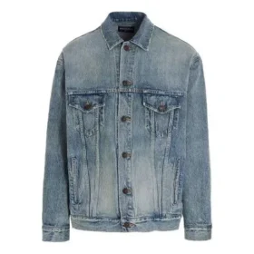 Est. 1917 College-Logo-Print-Denim-Jacke, Large-Passform „Washed Light Blue“ 675207TJW795620