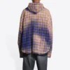 Gebleichtes kariertes Langarm-Kapuzenshirt „Purple Beige“ 699223TMM095212