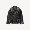 Gefalteter kurzer Trenchcoat für Damen in Schwarz Gefalteter kurzer Trenchcoat für Damen in Schwarz