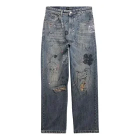 Gerade geschnittene Denim-Hose mit Doodle-Print „Blue“ 746986TOW664036 Gerade geschnittene Denim-Hose mit Doodle-Print „Blue“ 746986TOW664036