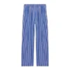 Gestreifte Baumwoll-Popeline-Hose mit weitem Bein „Blue“ 583438TJM214800