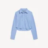 Gestreiftes, kurzes Damenhemd in Blau/Marineblau Gestreiftes, kurzes Damenhemd in Blau/Marineblau